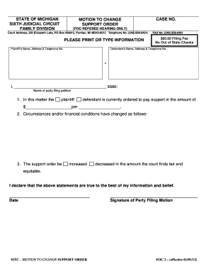 Motion to Change Child Support Order