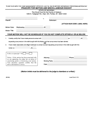 Michigan Motion and Miscellaneous Docket Praecipe