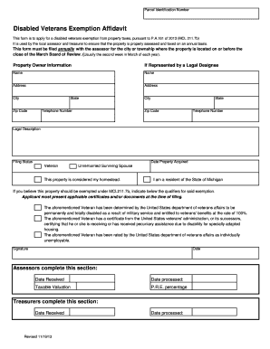 Disabled Veterans Exemption Affidavit