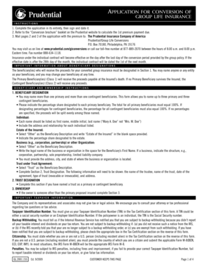 Group Life Insurance Conversion Application