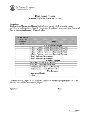 Research Foundation Direct Deposit Authorization Form