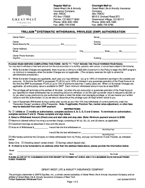 Trillium Systematic Withdrawal Authorization Form