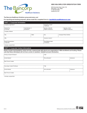 HSA Employer Orientation Form