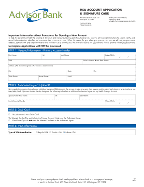 HSA Account Application & Signature Card