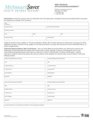 Wire Transfer Application and Agreement