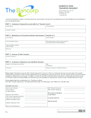 Domestic Wire Transfer Request