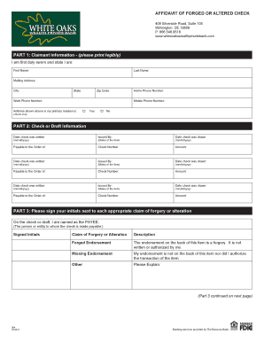 Fillable Online Affidavit of Forged or Altered Check - White Oaks ...