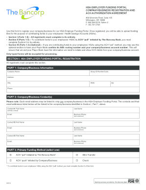 HSA Employer Funding Portal Registration and ACH Authorization Agreement