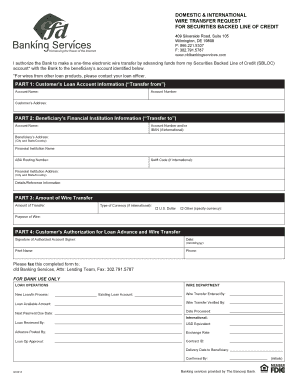 Wire Transfer Request for Securities Backed Line of Credit