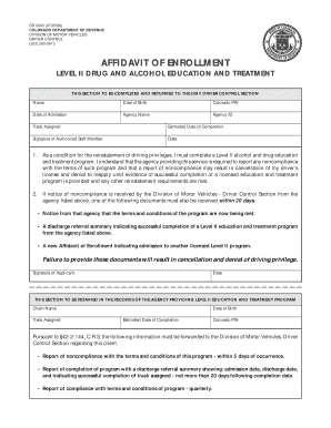 Colorado Level II Drug and Alcohol Affidavit