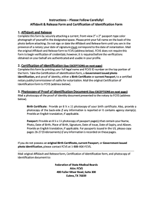 Affidavit and Release Form and Certification of Identification Form