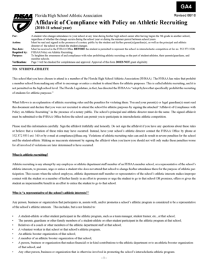 Florida High School Athletic Recruiting Compliance Affidavit