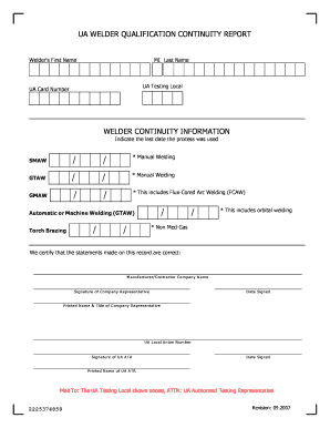 UA Welder Qualification Continuity Report