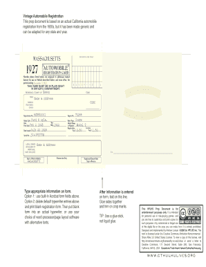 Vintage Automobile Registration Card