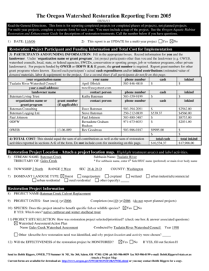 Oregon Plan Watershed Restoration Inventory. Form 2005 template - trwc