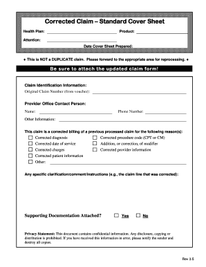 Corrected Claim Cover Sheet
