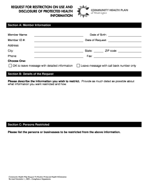 Request to Restrict Disclosures of Protected Health Information