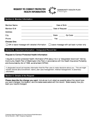 Request to Correct Protected Health Information