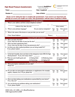 High Blood Pressure Questionnaire