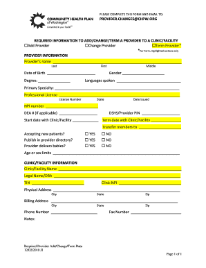 Provider Add/Change/Term Form