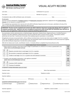 AWS Visual Acuity Record Form