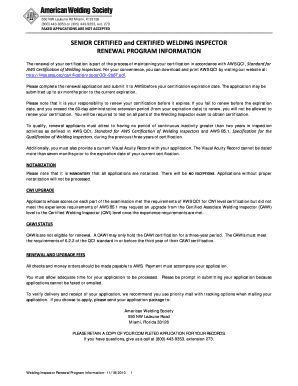 Welding Inspector Renewal Application