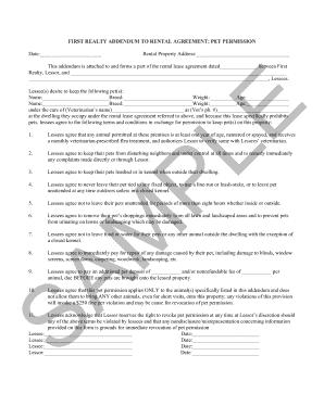 First Realty Pet Permission Addendum