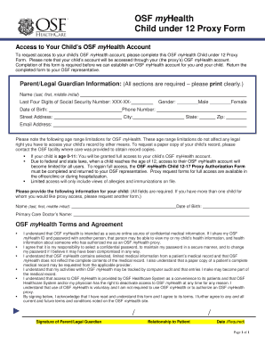 OSF myHealth Child Under 12 Proxy Form