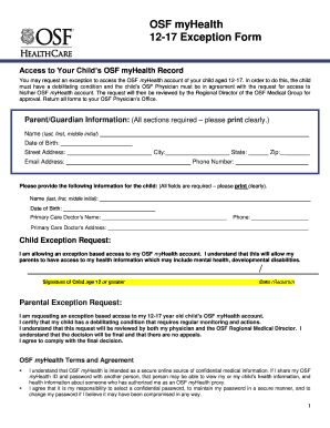 OSF myHealth 12-17 Exception Form