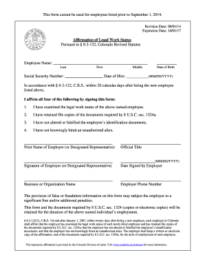 Colorado Employment Verification Affirmation Form