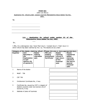 Maharashtra VAT Refund Application Form 501