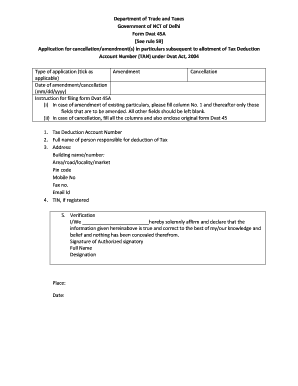 Delhi TAN Amendment/Cancellation Form