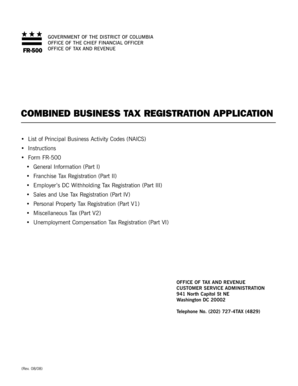 DC Combined Business Tax Registration Application