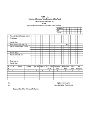 Uttar Pradesh Trip Sheet