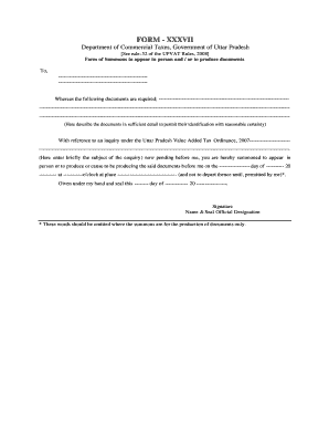 Uttar Pradesh VAT Summons Form