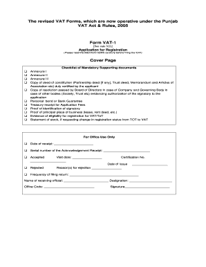 Punjab VAT-1 Application for Registration