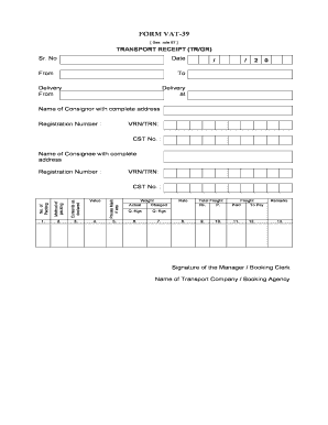 Transport Receipt Form VAT-39