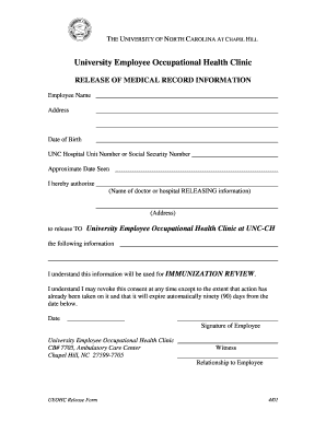 University Employee Occupational Health Clinic Release Form