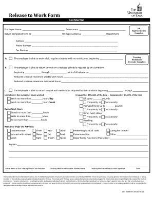 Release to Work Form