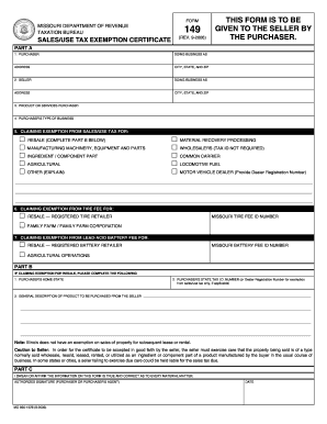 Missouri Sales/Use Tax Exemption Certificate
