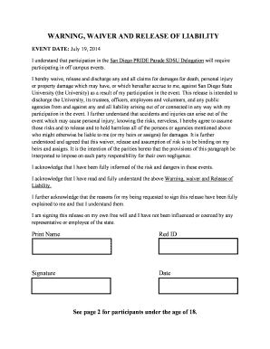 Waiver form template - Waiver and photo release form - SDSU - San Diego State University