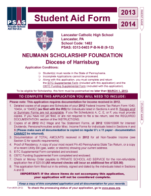 Neumann Scholarship Foundation Student Aid Form