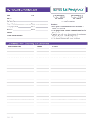 Personal Medication List