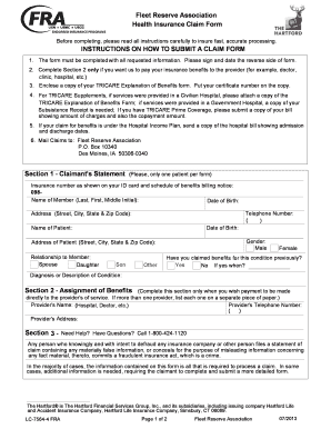 Fleet Reserve Association Health Insurance Claim Form
