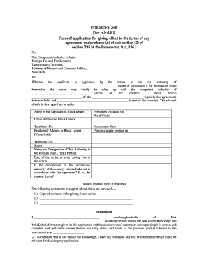 Form 34F Application for Tax Agreement Relief
