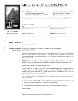 MOVE INOUT REGISTRATION - Brittany Condominium