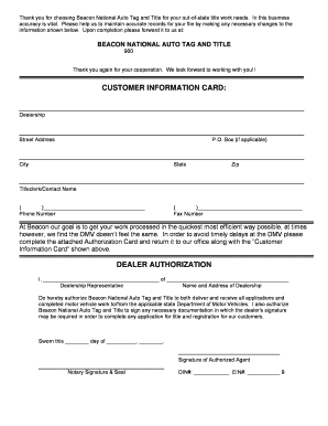 Dealer Authorization Form
