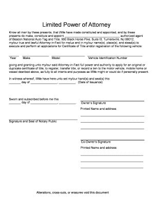 Limited Power of Attorney for Vehicle Title