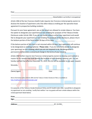 San Francisco Tobacco Smoke Disclosure Form