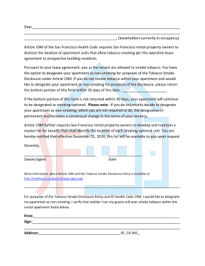 San Francisco Tobacco Smoke Disclosure Form